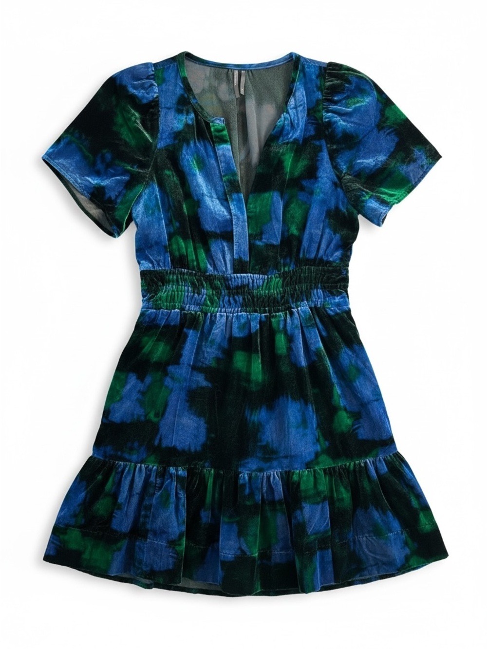 Anthropologie The Somerset Velvet Mini Dress Blue Green Motif Small EUC - Picture 2 of 6